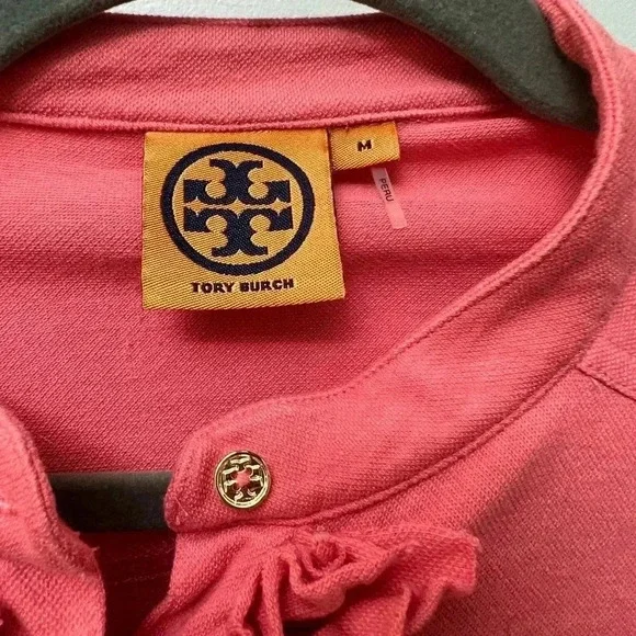 Tory Burch ruffle button long sleeve top Romilly pink coral salmon medium - Picture 10 of 13